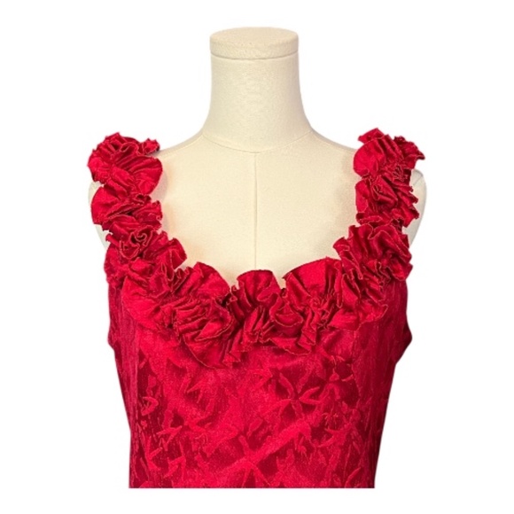 EUC Maggy London red jacquard ruffle trim dress | size 12 - Picture 2 of 8